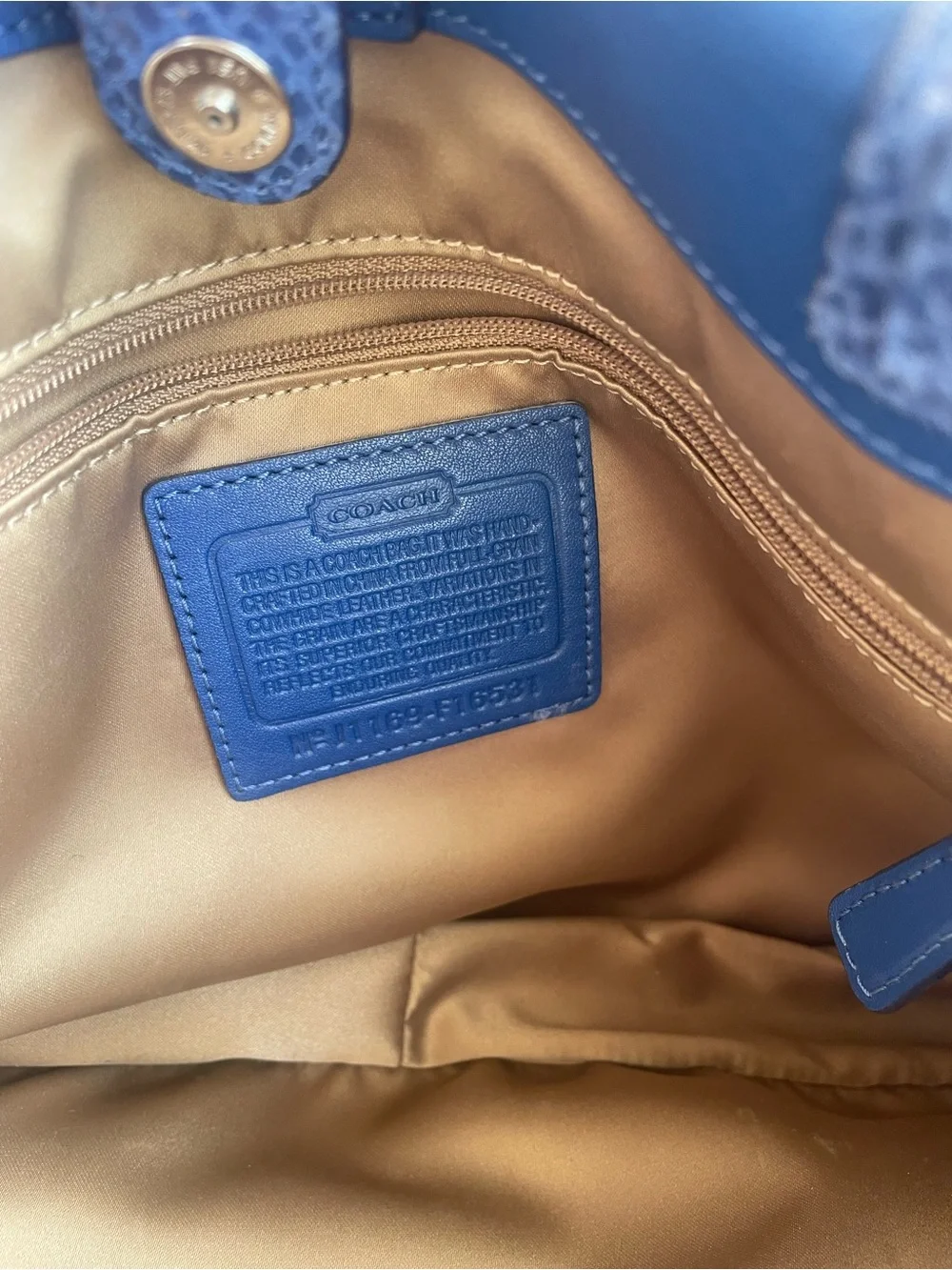 Coach Blue Leather-Trim Shoulder Tote with Turnlock